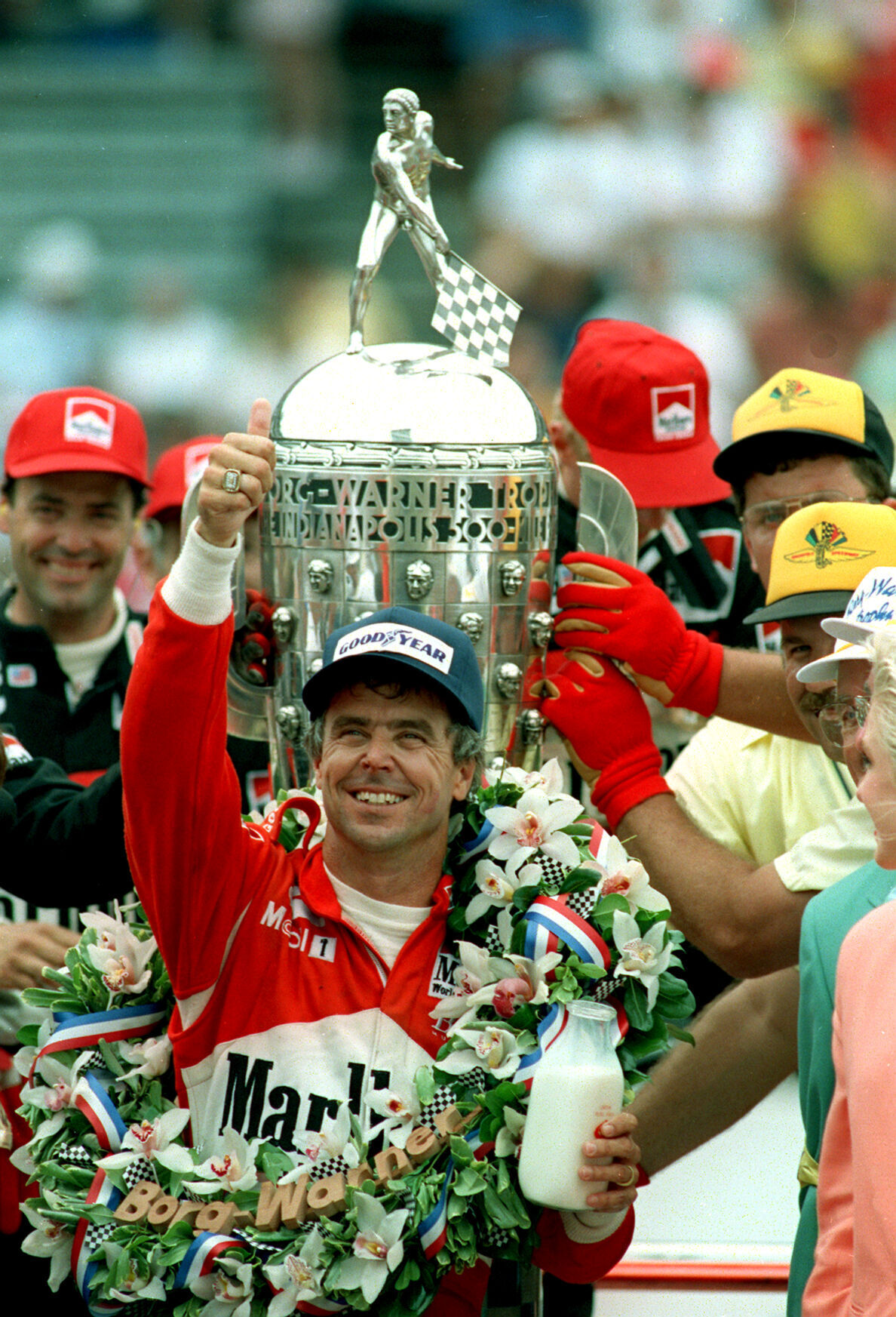 1991: Rick Mears passes Michael Andretti with 12 laps to go, wins his fourth Indianapolis 500